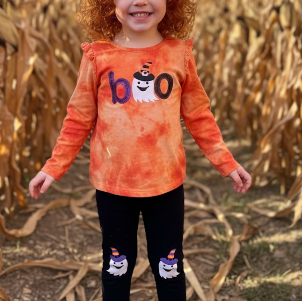 Girls Size 4T Boo Halloween Ghost Matching Set Btween Orange Tie Dye Black